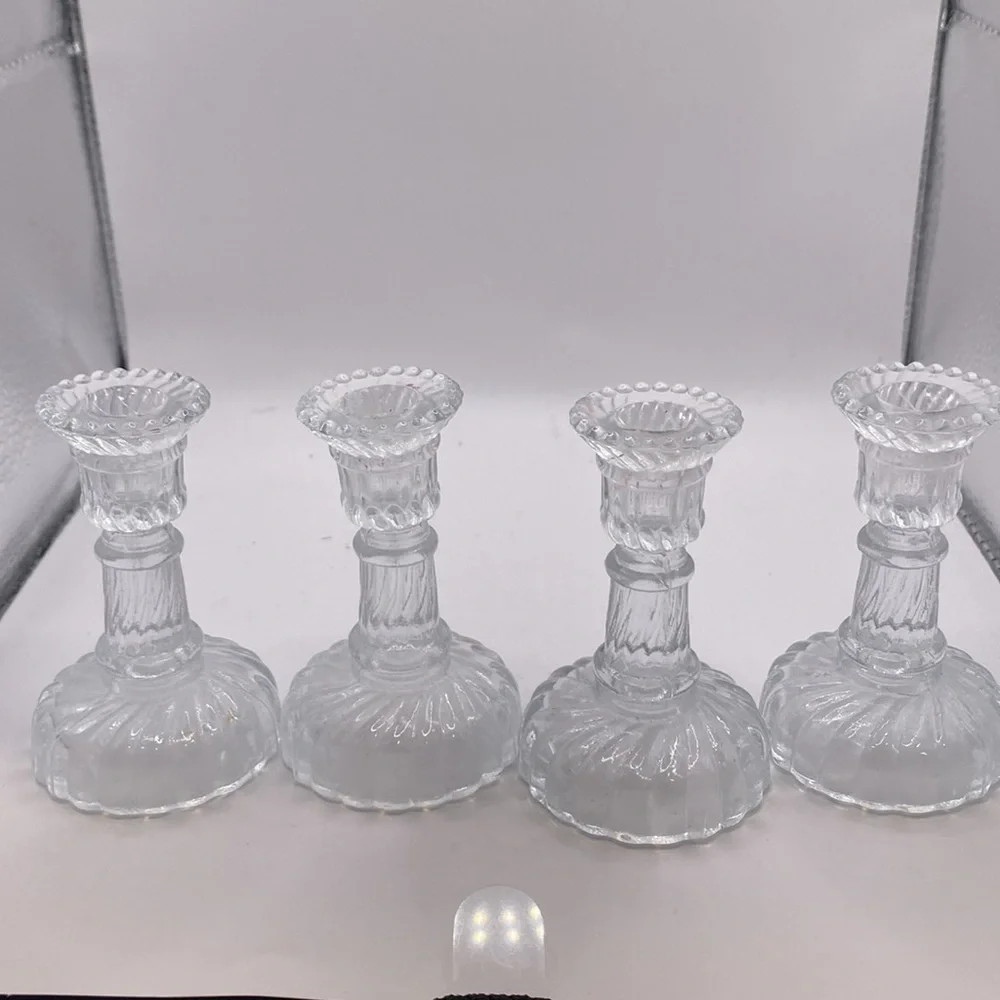 Set of 4 vintage glass miniature candlestick holders 3” 3/4”diameter